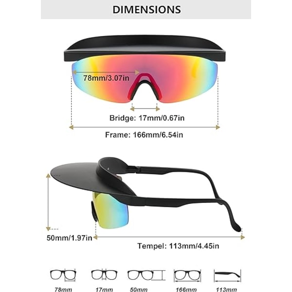 Cykel solbriller med farverige UV400 beskyttelseslinser, ikke-polariserede, moderigtige solbriller med hat til sport
