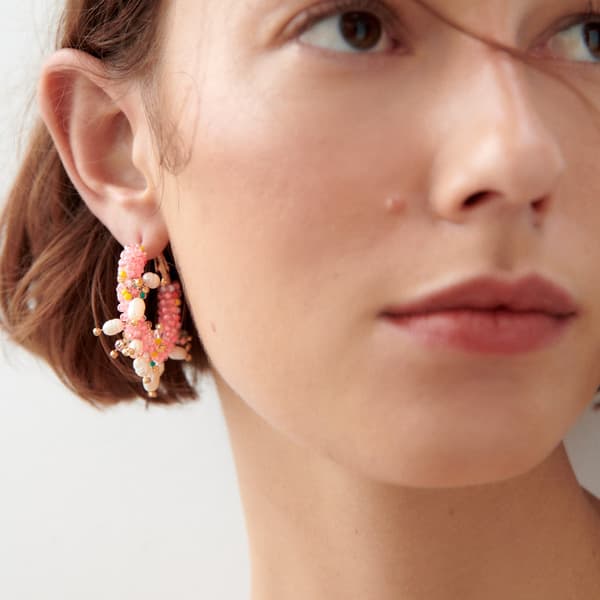Kvinde Hoop Øreringe - Statement Drop Øreringe Boho Håndlavede Seed Bead