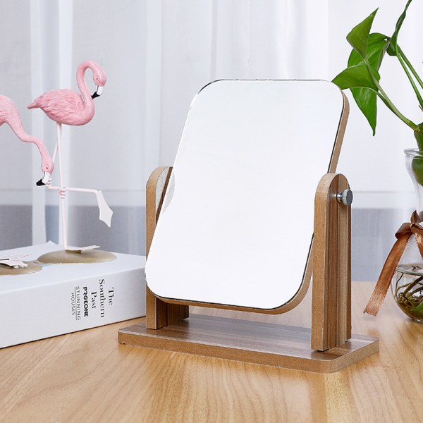 360 degree rotating table makeup mirror with bracket, transparent wood