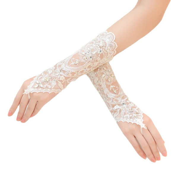 Vintage Syle Elfenbenshvit Blonde Brude Brudestein Sexy Fingerless