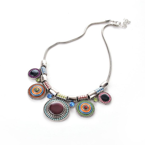 Boho etnisk flerfärgad statement-hänge halsband bohemisk mode
