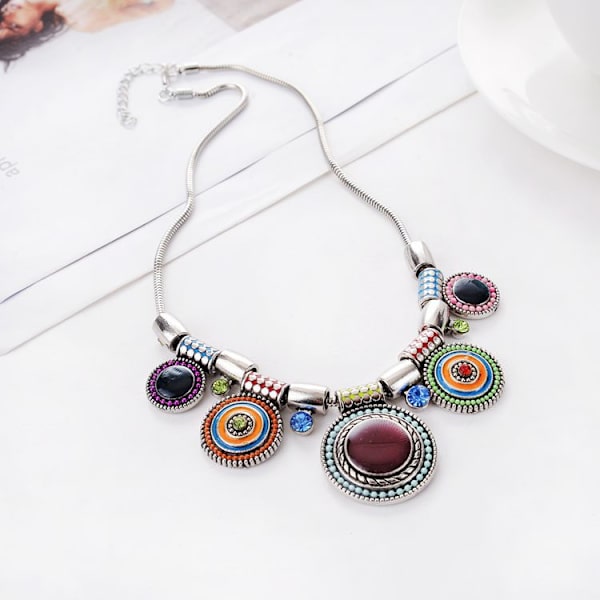 Boho etnisk flerfärgad statement-hänge halsband bohemisk mode