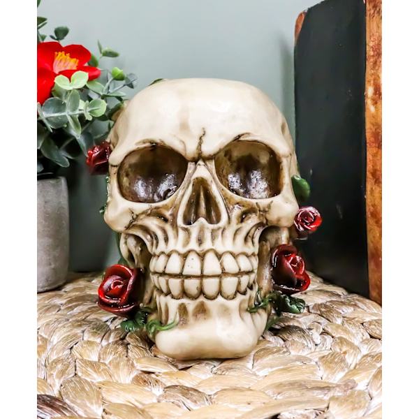 Stor gotisk kranieornament - med krybende rosenvin (1 stk, mixfarve)