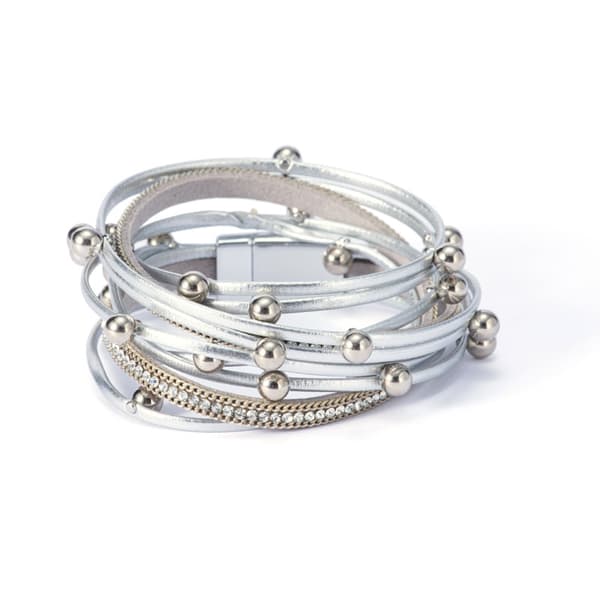 Flerlagers läderarmband dammode diamantmagnet