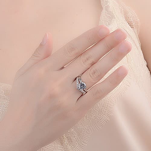 Kvinde Krone Version Trekantet Zirkon Ring Justerbar Ring~sølv