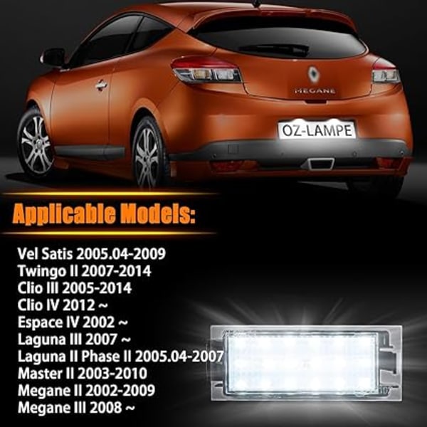 2X LED-skyltbelysning för Renault Vel Satis Twingo 2 Clio 3 Clio 4 Es