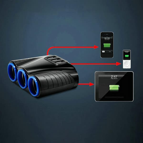 12-24V 3-vejs bilstikkontakt splitter USB r strømadapter Repl Ment