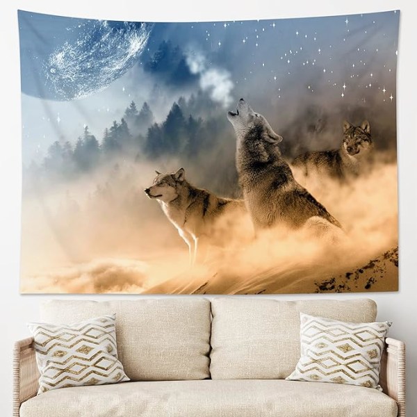 Wolf Tapestry Vägghängande Vilda djur Vägg Tapestry Wolves Howl in Sn