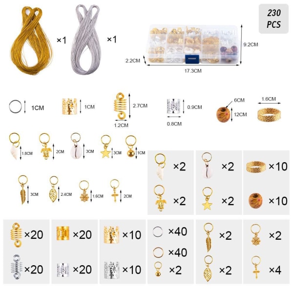 230 stk. hårpynt til kvinder, hårmanchetter til fletninger Loc-smykker til