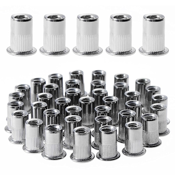 100pcs M6 Flat Head Threaded Rivet Nut, 304 Stainless Steel Threaded Rivet Nuts, Threaded Inserts Assortment for Mental(12mm*15mm)