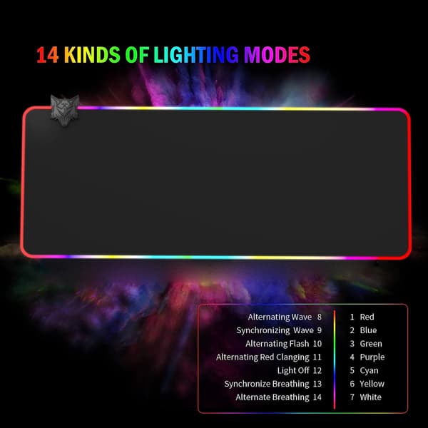 Stor RGB Gaming Musematte - 14 Lysmoduser Berøringskontroll Utvidet Myk