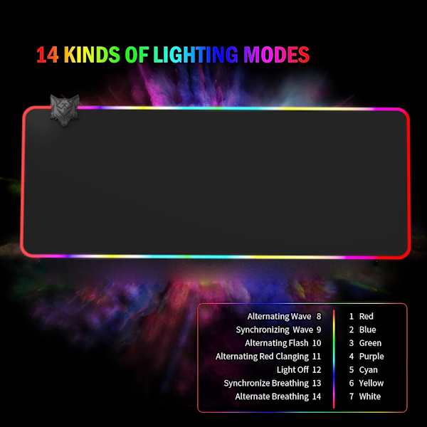Stor RGB Gaming Musemåtte - 14 Lystilstande Touch Control Udvidet Blød