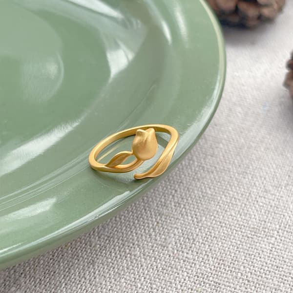 Tulip Ring, Niche Design Flower in S925 Sterling Silver, Open Ring
