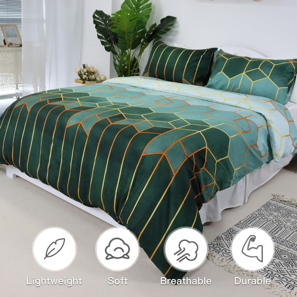 Vihreä Peittosetti Twin, 3PCS Geometrinen Ylellinen Peittosuojus, Gre