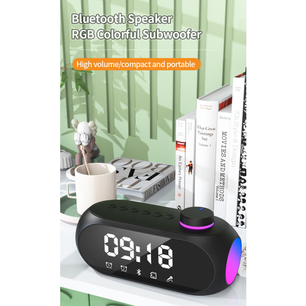 Bærbar Mini FM-radiomottaker Hifi-lyd RGB Bluetooth-høyttaler med