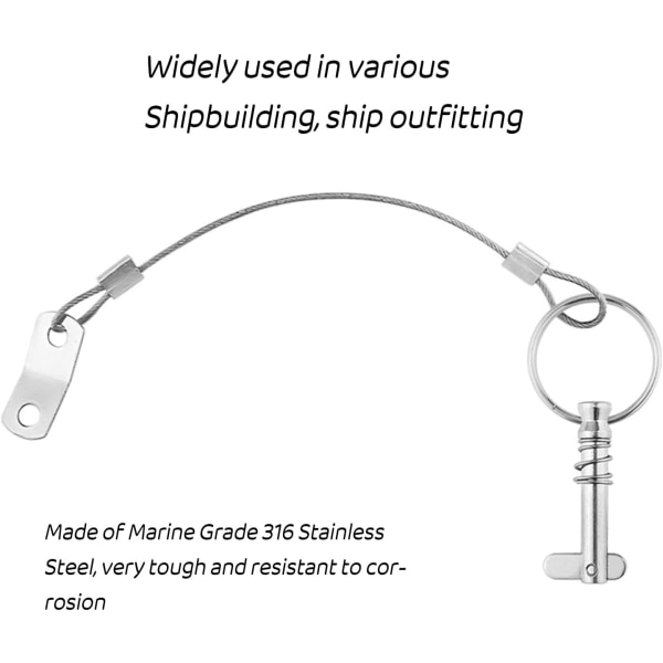 6,3 mm 1/4 tommer hurtigudløserpin med snor til båd Bimini Top Deck