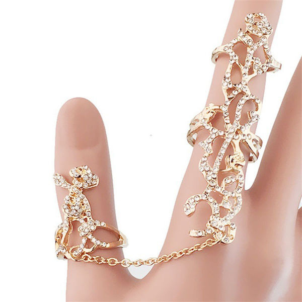 Rose blomst diamant hul kæde integreret armbånd justerbar ring