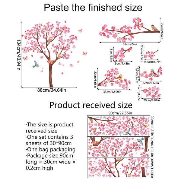 Store klistremerker med kirsebærblomster - Rosa blomstertrær