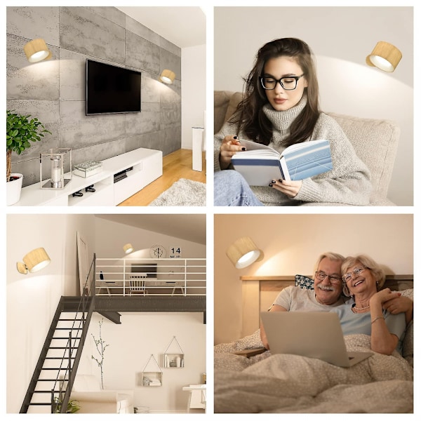 Vägglampa inomhus, touch LED-vägglampa med USB-laddningsport touch-kontroll