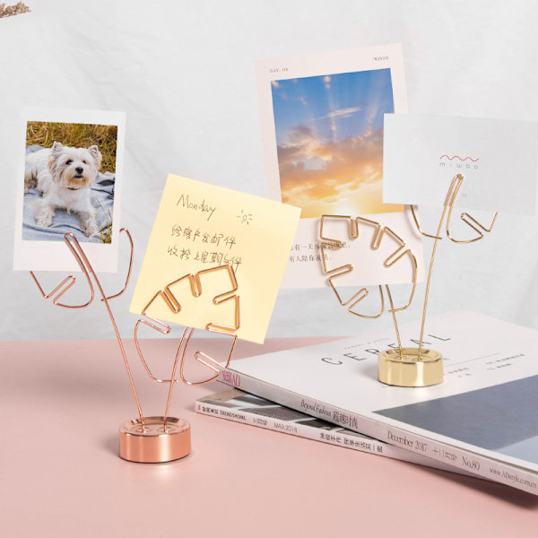 Guld kortklämma hållare sköldpadda bladformer fotodisplay stativ memo notering