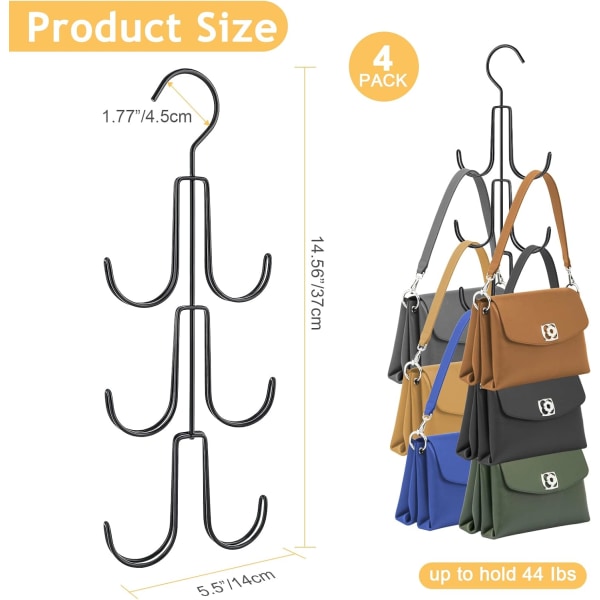 4 sett veskeoppheng arrangør for skap Laelr metall veskeholder for skap plassbesparende hengende veskeholder skap klærhengere slipsstativ oppbevaringskrok for vesker belter skjerf hatter slips vesker