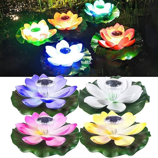 4 stk. Flydende Lotus Lampe til Dam, Solcelle Sensor Lamper, Udendørs Vand