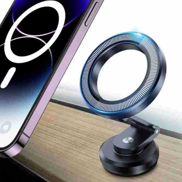 Universal 360° Magnetisk Sugetelefonholder Bil, Legering Folding Magnetisk Mobiltelefonholder for Bil svart
