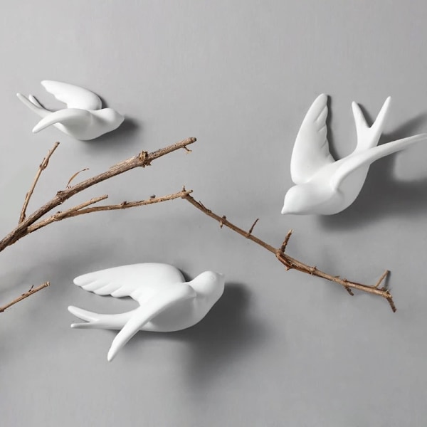 1 stk. Kreativ sød 3D keramisk fugl svale vægdekoration kunst skulptur