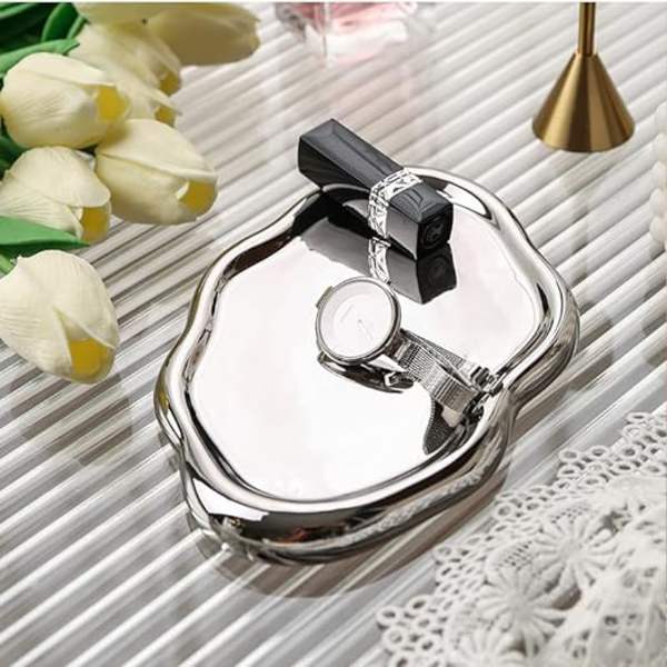 Keramisk smyckeskål Moln Smyckesbricka Nyckelbricka, Prydnadsföremål, Dekorativ ringbricka för heminredning, födelsedagspresent julklapp 13*19.5CMsilver