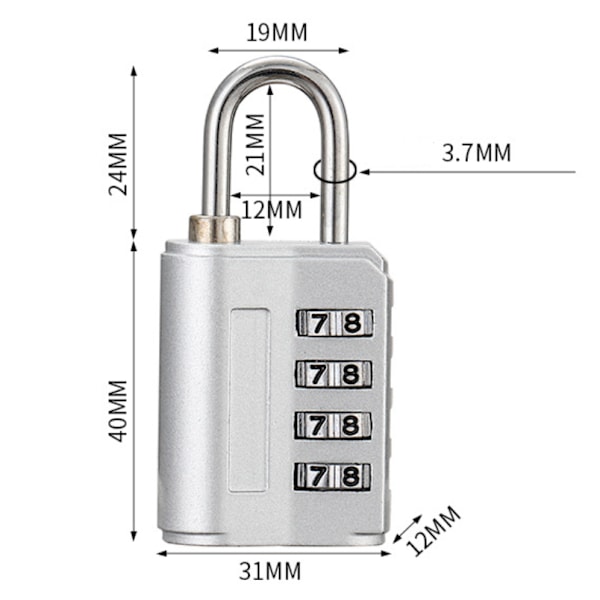 Set med 4 4-siffriga kodlås, flygplanslås för resväskor, små metallkodlås för gym och bagage (silver, svart, blå, röd)