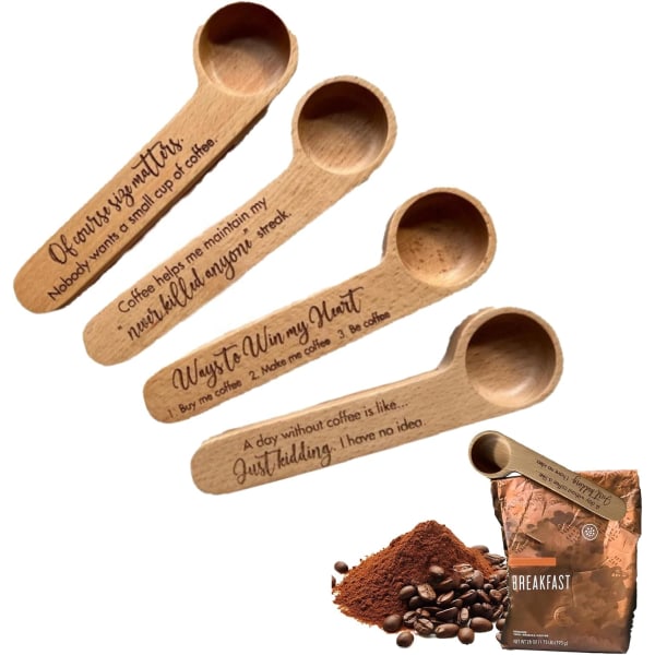 Engraved Coffee Scoop and Bag Clip, Wooden Coffee Scoop and Bag Clip,