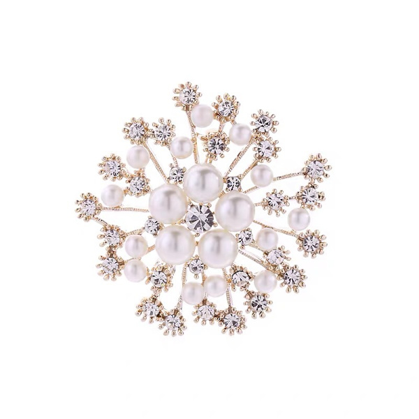 Glittrande imitation pärla kristall snöflinga blomma design brosch pin