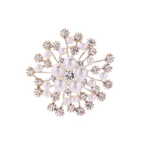Glittrande imitation Pearl Crystal Snowflake Flower Design Brosch Pin