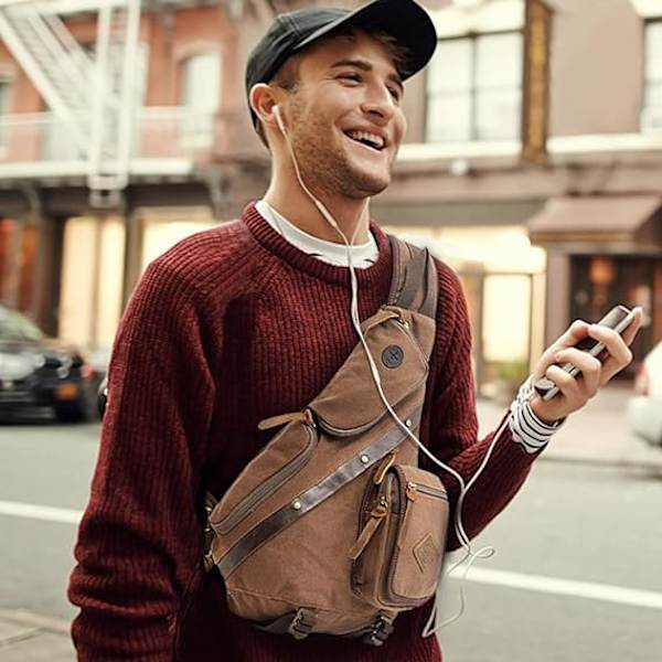 Canvas Sling Bag, Stor Canvas Brysttaske Sling Bryst skuldertaske Crossbody Sling Rygsæk til Mænd Kvinder