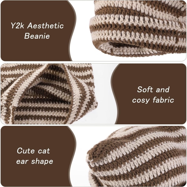 Söt kattöronmössa Lazy Style Y2k Beanies, vintervarma virkade mössor för kvinnor flickor pojkar