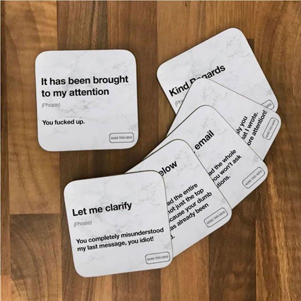 Sjove kontor email definitioner coasters, arbejds email ordsprog coasters, sæt med 6 skridsikre firkantede drikke coasters, inspirerende gaver til kontorarbejdere, mænd, kvinder