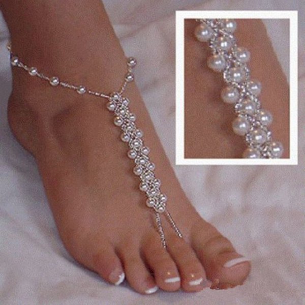 Perle barfodet smykker fodlænke til sandaler og strandbryllup (1 par)