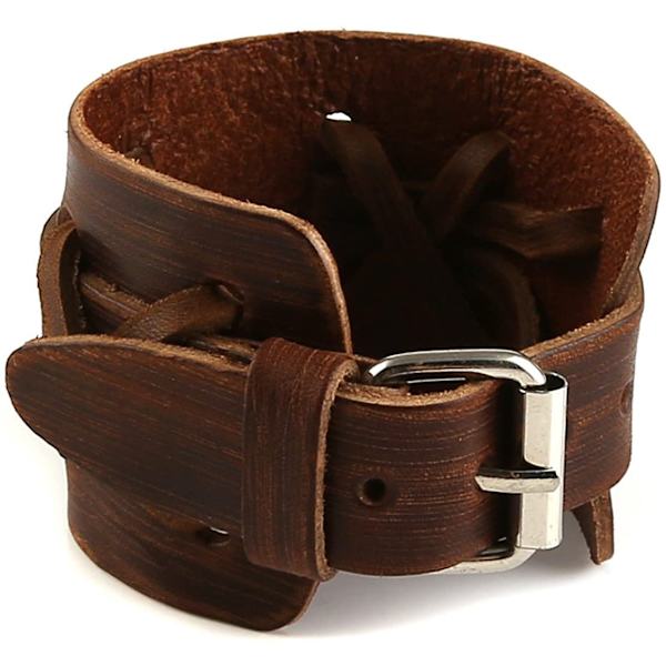 Bred äkta läder casual herr brun manschett armband