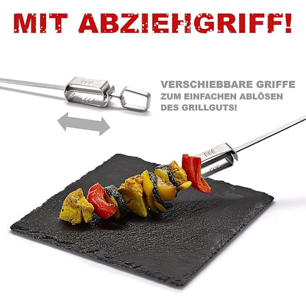 Rustfrie grillspyd i rustfritt stål, pakke med 5 gjenbrukbare kebabspyd, 41 cm