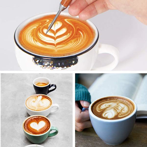 1PC Dubbelhuvud Trä Kaffe Art Pen Cappuccino Latte Kaffe Fancy Stitch Barista Verktyg Dekorativ Art Pen Spatel Nål för Kaffebutik och Hembruk
