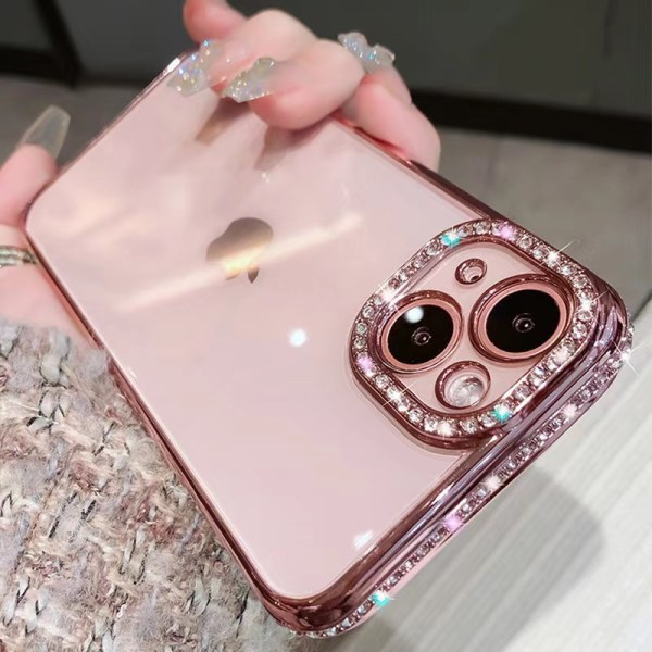 Yhteensopiva iPhone 11 -kotelon kanssa, ylellinen glitter bling kimalteleva timantti elektrolyyttinen kehysreunareunus Täydellinen suojakotelo läpinäkyvä pehmeä iskunkestävä puhelinkotelo (vaaleanpunainen)