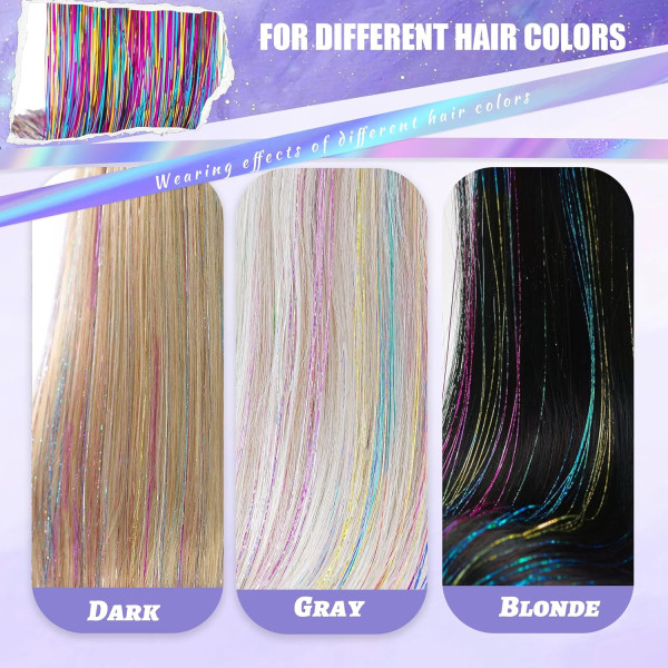 12 st Clip in Hair Tinsel Kit, 20,5 tum Rainbow Glitter Värmebeständig Hair Tinsel Extensions Fairy Hair med Clips