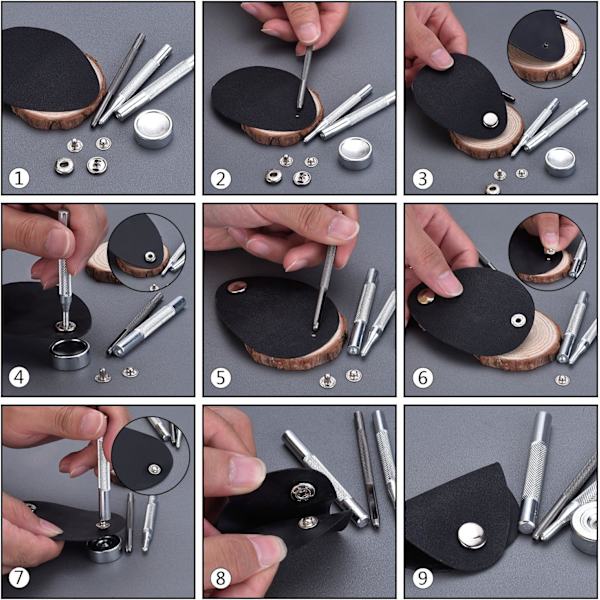 100 Set Snap Fasteners Läder Snaps Knapp Sats Press Studs med 4 Pie
