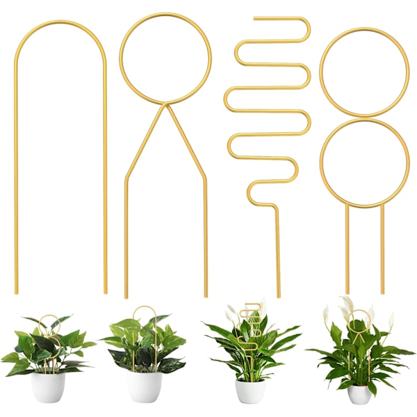 4 stk. Små Metal Trellis til Potteplanter, Guld Trellis til Klatring