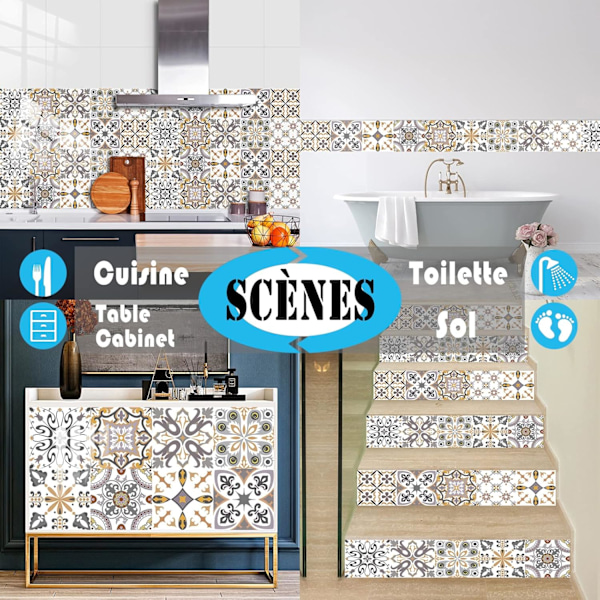 10 stk. Selvklebende Veggflisklistremerker Vanntett PVC Mosaikkflisklistremerker Hjemmeinnredning Marokko Enkel Stil Flisklistremerker, DIY Veggklistremerker (20x20cm)