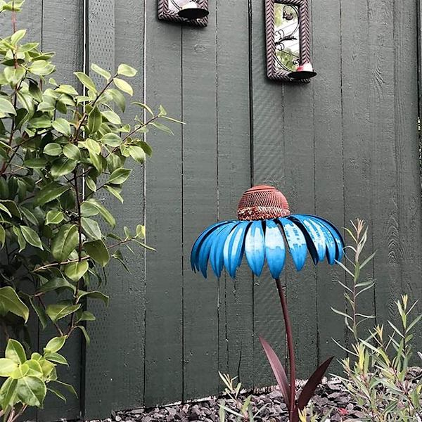 Fuglefoder, rød solhat stående fuglefoder metal blomsterpæle G