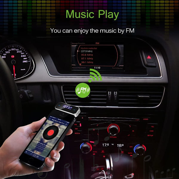3,5 mm:n FM-lähetin LCD-näytöllä, langaton musiikin audiolähetin autoon