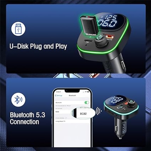 Bluetooth FM -lähetin, PD(30W) & QC 3.0 Auton Bluetooth -sovitin, Bluetoot