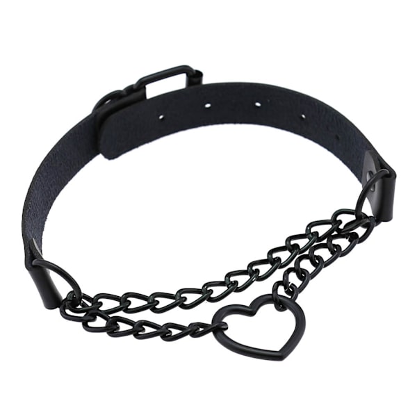 Læder Peach Heart Punk Halskæde (Sort), Hjerteformet Charm Justerbar