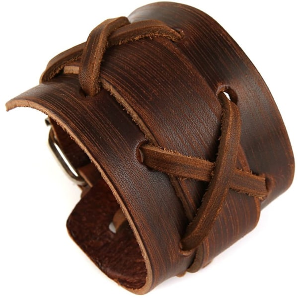 Wide Genuine Leather Casual Mens Brown Cuff Bangle Bracelet